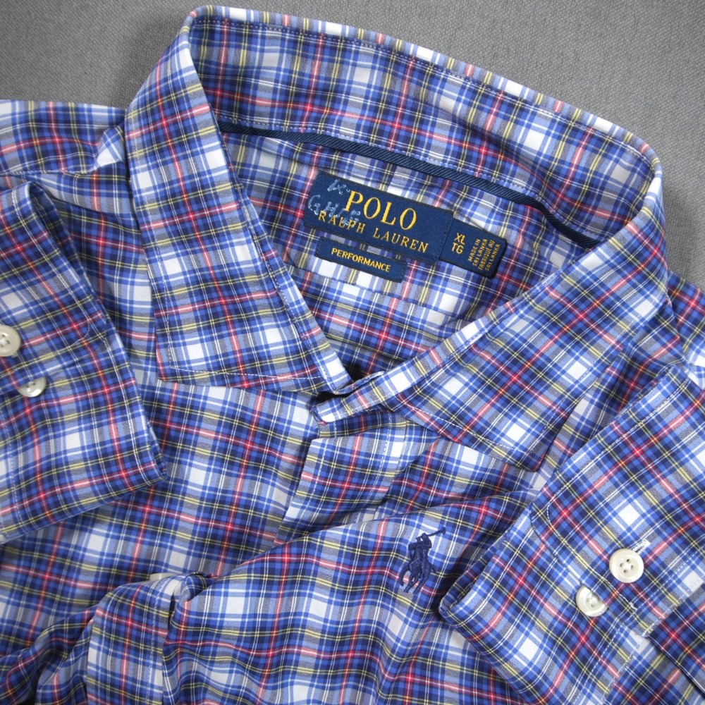 Polo Ralph Lauren Nylon Performance Plaid Stretch Men Shirt XL Golf Office Tech